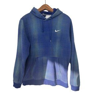 Nike Mens Hoodie Sz L Blue Geometric Print Kangaroo Pocket Streetwear Athleisure